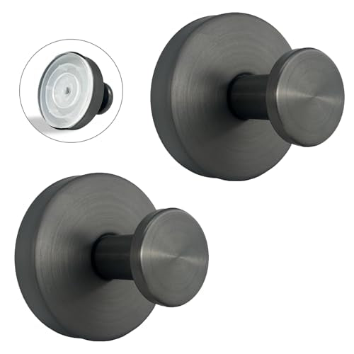 Suction Cup Hooks for Shower - 2 Pack, Gray - Stainless Steel, Strong Suction, No Drill, Removable Hanger, Tile Bathroom Kitchen Wall, Glass Door, Mirror Hook Hanging Robe, Towel Holder - color: Gray