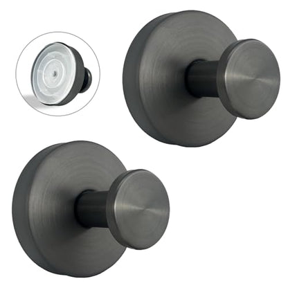Suction Cup Hooks for Shower - 2 Pack, Gray - Stainless Steel, Strong Suction, No Drill, Removable Hanger, Tile Bathroom Kitchen Wall, Glass Door, Mirror Hook Hanging Robe, Towel Holder - color: Gray