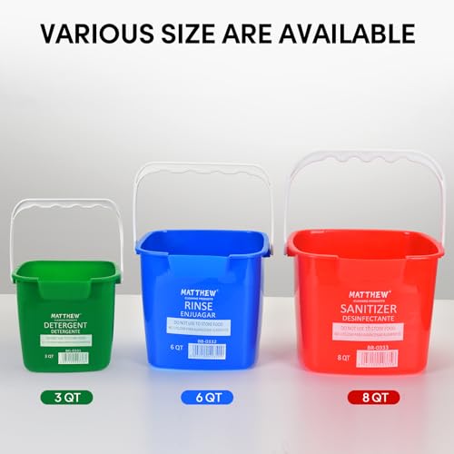 Matthew Red&Green&Blue Detergent and Sanitizing Cleaning Bucket 6 Quart Cleaning Pail,Set of 3 Square Containers,Built-In Spout w/Handle,Wash Rinse Sanitize Handwash Bucket,Incl.3Pcs Microfiber Cloths - color: Red&green&blue, size: 6 Quarts-3Pack