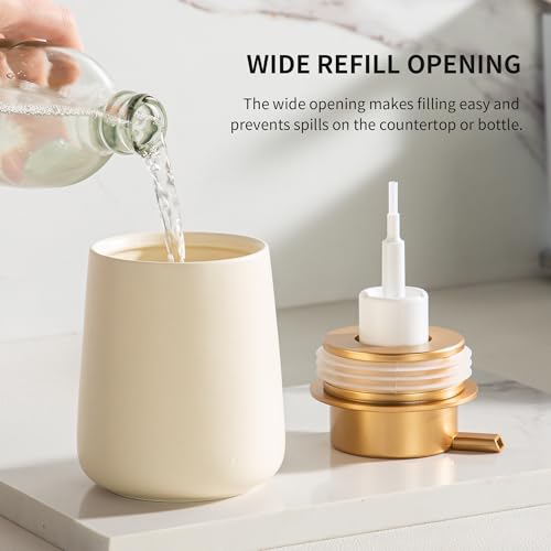 Enra Foaming Soap Dispenser,12 Oz Modern Foam Soap Dispenser with Gold Pump for Bathroom, Kitchen with Easy-to-Press Pump (Beige Foam Gold Pump) - color: Foam-beige-gold Pump
