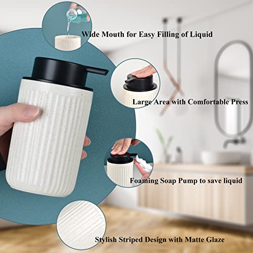 BosilunLife Foam Hand Soap Dispenser - Ceramic Foaming Soap Dispenser for Bathroom 12oz Refillable Liquid Lotion Soap Dispenser with Rust-Proof Foaming Pump for Countertop - color: Beige Foam Pump