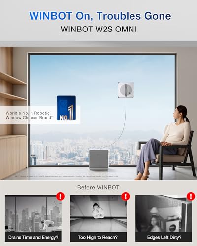 ECOVACS WINBOT W2S Omni Window Cleaning Robot, with 6-in-1 Multifunction Station, TruEdge Edge-to-Edge Precision, Triple Wide-Angle Spray Nozzles, 12-Level Safety System, Dual Power Modes - size: W2S OMNI