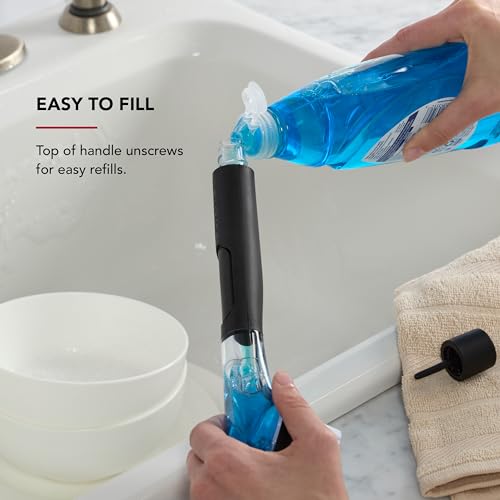 KitchenAid Soap Dispensing Sink Brush with Easy to Fill Handle, Nylon Bristles for Tough Cleaning, Comfort Grip Handle for Non Slip Grip, Black - size: (Pack of 1)