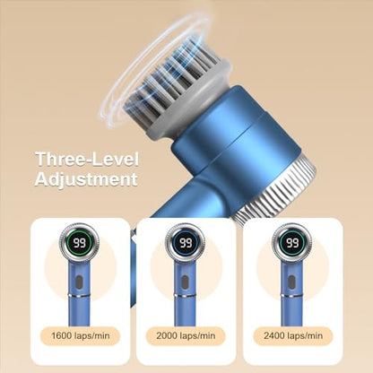 DONGKER Electric Spin Scrubber,3 Speeds Adjustment Handheld Electric Scrubber with 5 Replaceable Brush Heads for Floor Tub Tile Kitchen Car - color: Blue