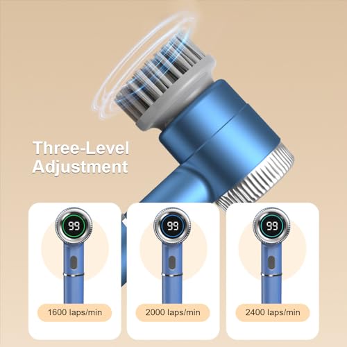 DONGKER Electric Spin Scrubber,3 Speeds Adjustment Handheld Electric Scrubber with 5 Replaceable Brush Heads for Floor Tub Tile Kitchen Car - color: White