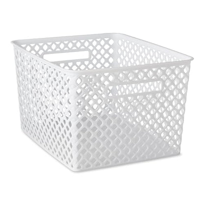 Large White Decorative Plastic Storage Basket - Heavy-Duty, Stackable, Dustproof with Handles for Living Room, Closet & Home Organization
