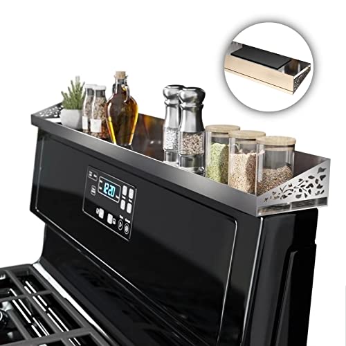 STUTOV 30" Magnetic Stove Top Shelf – Stainless Steel Spice Rack and Seasoning Organizer – Kitchen Shelf for Back of Stove – Over Stove Rack and Storage Organizer - color: Stainless Steel
