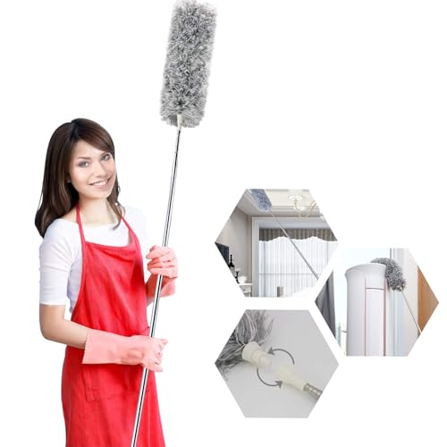 UIMO Microfiber Ceiling Fan Cleaner with 30–100" Telescopic Pole – Extendable Duster for High Ceilings and Fans, Bendable Washable Head, Reusable Cleaning Tool for Furniture, Cars, Keyboard - color: White