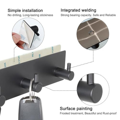 VIRFIN Key Holder for Wall with 2 Self-Adhesive Tapes, No Damage Key Holder Rack for Wall with 3 Key Hooks for Entryway, Door, Bathroom, Kitchen(Black) - size: 3 Hooks