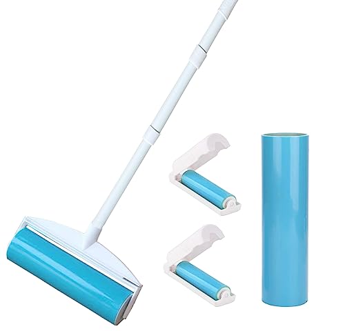 8" Large Reusable Lint Roller, Giant Washable Pet Hair Remover with Extendable Handle, Long Sticky Lint Brush for Furniture, Carpet, Sofa and Clothes, 1 Large, 1 Refill and 2 Mini Size