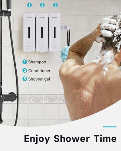 AIKE 3 Chambers Shower Shampoo and Conditioner Dispenser 3 x 11.8 fl.oz. for Bathroom(White) - color: White, size: Triple Chamber