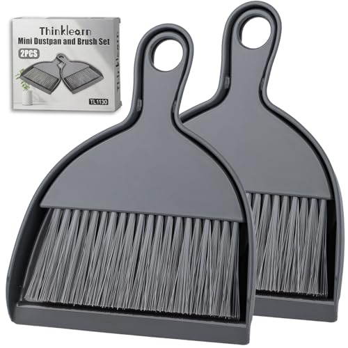 THINKLEARN 2PCS Small Dust Pan and Brush Set, Mini Broom Dustpan Kit | Portable Brush Dustpan Combo Set, Dark Gray Cleaning Supplies - color: Dark Grey