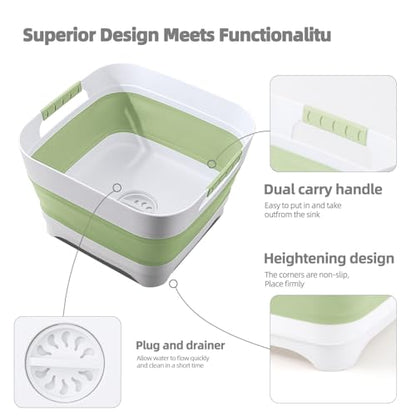 Collapsible Wash Basin for Baby Bottles - 2.4 Gallons Portable Wash Bin for RV Camping Sink, Space-Saving Dish Tub.Laundry & Utility Room Sinks (Green) - color: Green