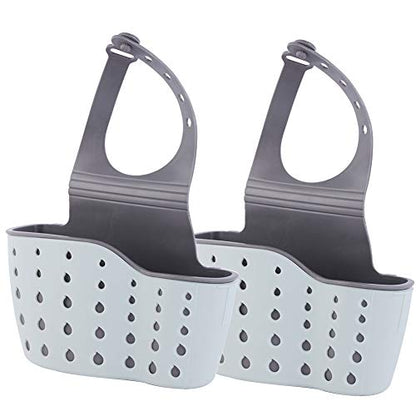 EC Kitchen Sink Caddy Sponge Holder Plastic Hanging Ajustable Strap Faucet Caddy with Holes - color: Blue