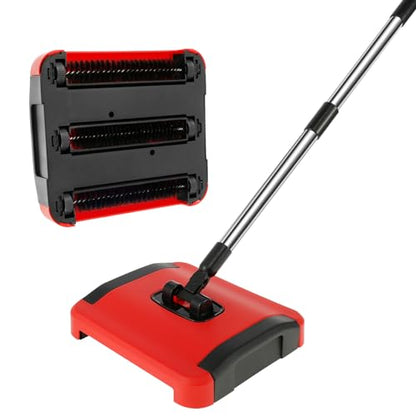 Push Carpet Sweeper, Carpet Floor Sweeper, Manual Carpet Sweeper Cleaner, Non Electric Carpet Broom Sweeper, Rug Roller Brush Push, Rug Cleaner Brush for Cleaning Pet Hair Loose Debris Lint