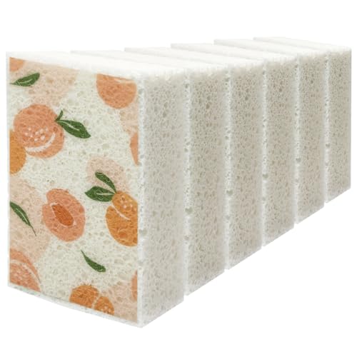 Scrub Sponge, 6 Kitchen Sponges for Cleaning Around the Home, Bathroom & More, Large Size Scratch-Free Dish Scrubber, Best for Nonstick Pots and Pans (4" x 6" x 1",Peach - color: Peach