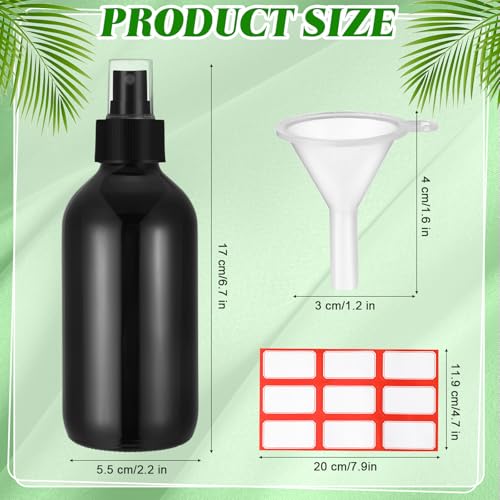 Norme 12 Pcs 8 oz Glass Spray Bottles with Funnels and Labels Refillable Cosmetic Empty Spray Bottles with Sprayer Containers for Essential Oil Cleaning Solutions(Black,Stylish) - color: Black, style: Stylish