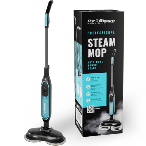 Pursteam ScrubMaster Steam Mop with Dual Scrubbing Head, LED Headlights, Adjustable Steam Control, Anti-Slip Swivel Head, Cable Holder & Upright Lock - size: Steam Mop - ScrubMaster