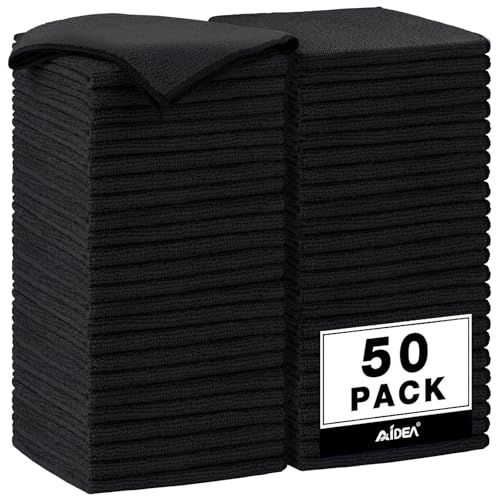 AIDEA Microfiber Cleaning Cloth Black 50PK, Microfiber Towels for Cars, Premium Car Cloths, Dusting Cloth Lint Free Cleaning Rags for SUVs, House, Kitchen, Window, Workshops,12×12" - color: Black, size: 50PK