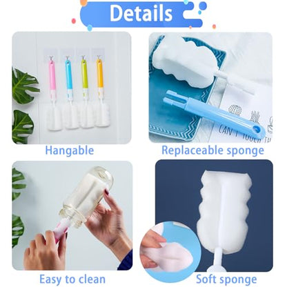 INVODA Cleaning Brush Set, 8PCS Portable Bottle & Nipple Brushes Sponge Material, Soft & Fluffy Texture, Comfortable Grip, Hanging Holes, BPA Free, Ideal for Baby Bottles & Cups - color: Brush+4 Nipple Brush
