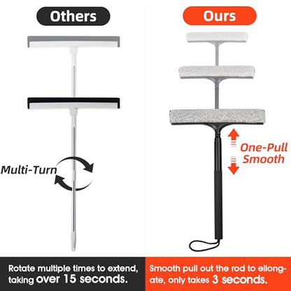 Window Squeegee with Flip-Head, Shower Squeegee 16-59" Long Handle Telescopic Pole & 30% Thicker Blade, Shower Squeegee for Glass Doors, Shower, Car, Windows, Bathroom