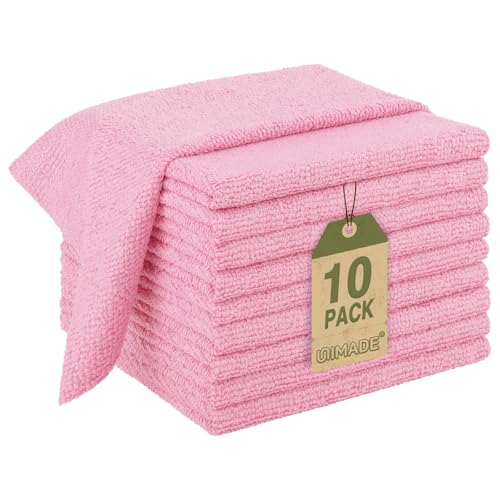 UNIMADE Microfiber Cleaning Cloth, 10 Pack Reusable Microfiber Towels for Cars Lint Free Cleaning Shop Towel Rags for Home Kitchen Automotive Bar Mechanic Restaurant Garage, 11.5"x 11.5", Pink - color: Pink, size: 10PK
