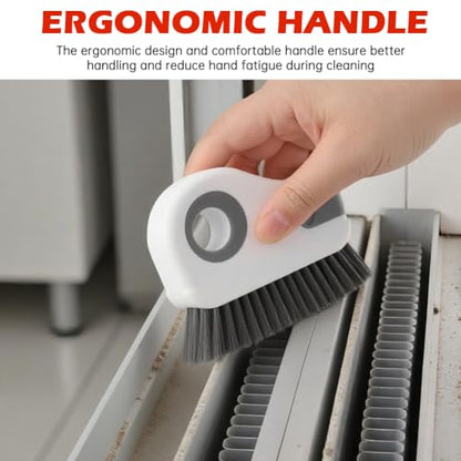Groove Cleaning Brush 2 in 1 Grout Cleaner Tool Grip Brush, Multifunction Window Track Cleaner with Hard Bristle and Hidden Scraper Cleaning Brush for Sliding Door Track, Window(Color:4 pcs)