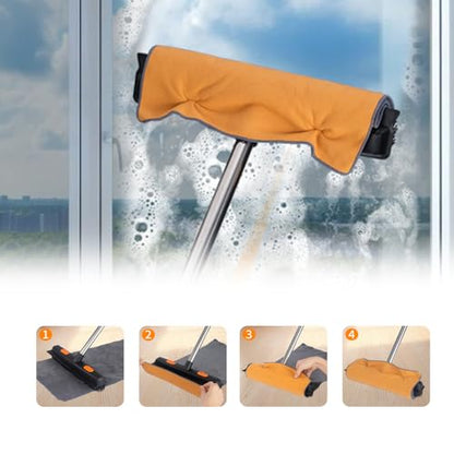 Rubber Broom Carpet Rake, Long Handle Telescoping Pets Hair Removal Broom with Squeegee, Portable Remover Brush, Cleaning Tool