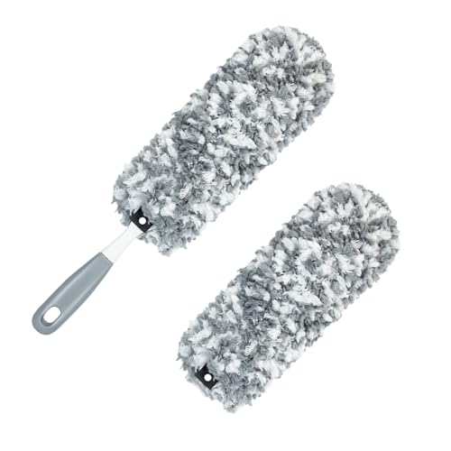 Microfiber Duster with an Extra Washable and Reusable Duster Head, Microfiber Dusters for Household Cleaning, Gray