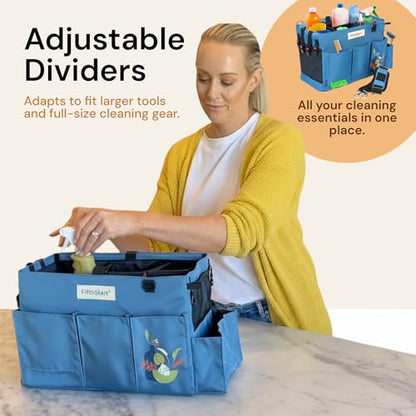 Multiuse Cleaning Caddy with Waist, Shoulder Strap 9 Pockets, Mesh Base & Adjustable Compartments - Cleaning Caddy - Cleaning Supplies Organizer (Blue, Small) - color: Blue, size: Small