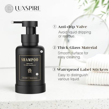 Luxspire Foaming Soap Dispenser, Glass Foam Pump Soap Dispenser, Non-Slip Hand Soap Bottle with 5 Waterproof Labels, 15 Oz Refillable Liquid Soap Bottle for Bathroom & Kitchen, Black+White, 2 Pack - color: Black + White
