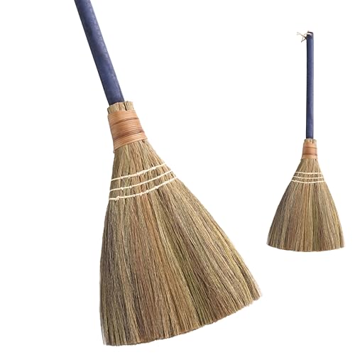 Handmade Whisk Sweeping Broom - Brooms for Wedding Jumping Ceremony Halloween DIY Decoration - Vietnamese Straw Soft Broom - 12.2" Width, 28.35" Length - style: Blue