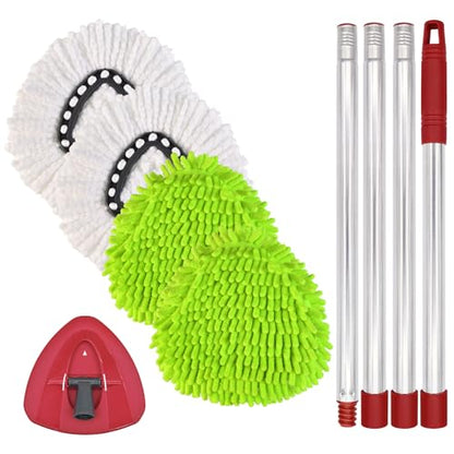 Spin Mop Replacement Head Base Handle, 4-Section 30-to-58 inch Mop Replacement Stick Compatible with Ocedar Handle for Easy Wring Mops Refills 6 Pack
