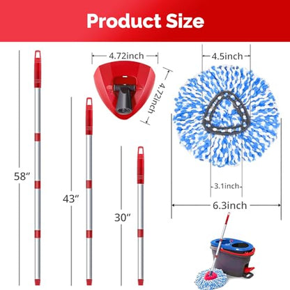 O-Cedar Spin Mop Head, Base, Handle Replacement for RinseClean 2 Tank System, 4 Microfiber Mop Refills, 1 Base and 30-58in Handle Set Combo, Blue, for Wood, Tile, Laminate, Marble - color: Blue