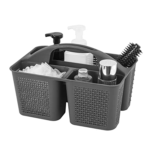 UUJOLY Plastic Portable Shower Caddy Bucket, Cleaning Shower Basket with Handle Compartments Storage Organizer for Bathroom Kitchen College Dorm Sink, Dark Grey - color: Dark Grey