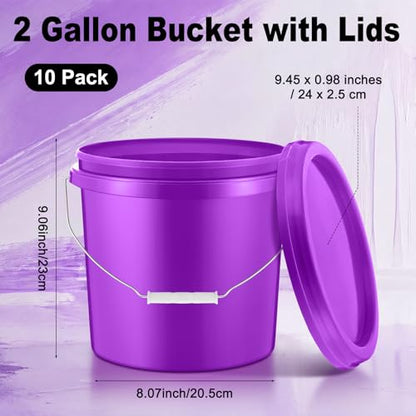 Tioncy 10 Pcs 2 Gallon Plastic Bucket with Lid Heavy Duty 2 Gallon Bucket Pail with Lid Handle for Storage Container Home Household Cleaning (Purple) - color: Purple