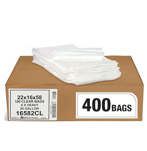 Aluf Plastics 55-60 Gallon Clear Trash Bags - (Huge 400 Pack) - 38" x 58" - 2.0 MIL - Heavy Duty Industrial Liners Clear Garbage Bags for Recycling, Contractors, Storage, Outdoor - style: 55-60 Gal, 2 Mil, 400 Count