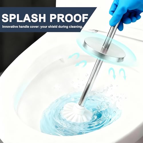 Toilet Brush and Holder Set: 304 Stainless Steel Toilet Bowl Brush for Bathroom Deep Cleaning,Removable Inner Bowl and Splash Protection,Compact and Durable (Silver)