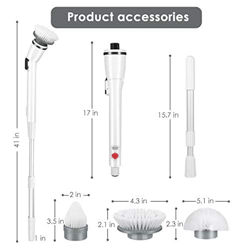 Electric Spin Scrubber, 2020 Upgraded Cordless Shower Scrubber, 360 Power Bathroom Scrubber with 3 Replaceable Cleaning Brush Head and Adjustable Extension Handle for Tub, Tile, Floor