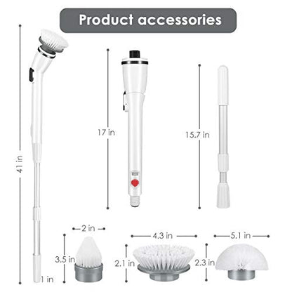 Electric Spin Scrubber, 2020 Upgraded Cordless Shower Scrubber, 360 Power Bathroom Scrubber with 3 Replaceable Cleaning Brush Head and Adjustable Extension Handle for Tub, Tile, Floor