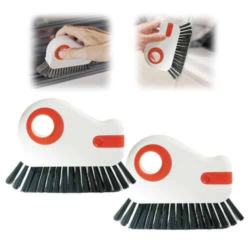 2 in 1 Groove Cleaning Brush, Upgrade Window Track Cleaning Tools, Multifunction Hard Bristle Crevice Cleaning Brush with Hidden Scraper for Sliding Door Track, Window Sill, Window Seal (Orange*2) - color: Orange*2