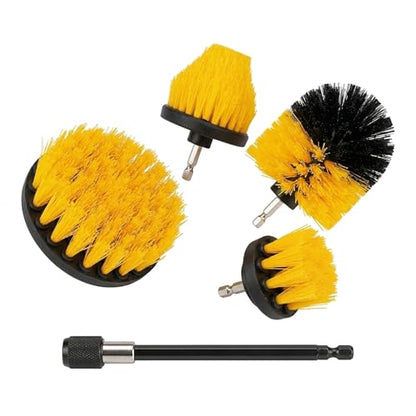 Drill Brush Attachment Set, 5 Pack Power Scrubber Cleaning Brush Kit with Extension Rod for Bathroom, Tub, Tile, Grout, Kitchen, Floor and Wheel Rims (Yellow) - color: Yellow