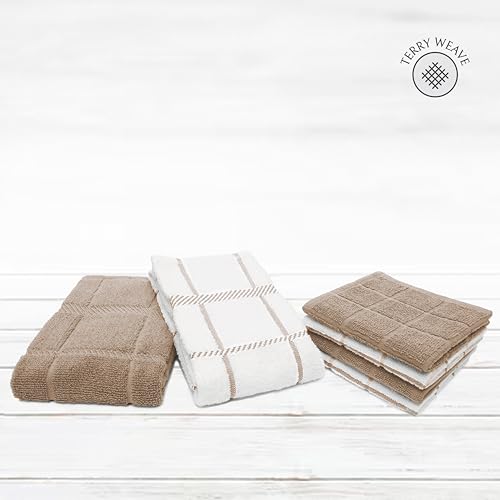 100% Cotton Terry Dish Cloth & Dish Towel, 6 Pack, Super Soft and Absorbent Kitchen Towels, Perfect for Kitchen Cleaning and Dish Washing (TAN (DT and DC Combo)) - color: Tan (Dt and DC Combo)