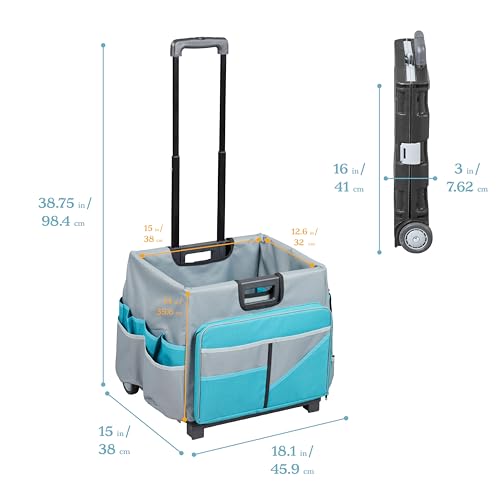ECR4Kids Universal Rolling Cart with Canvas Organizer Bag, Mobile Storage, Turquoise/Grey - color: Turquoise/Grey