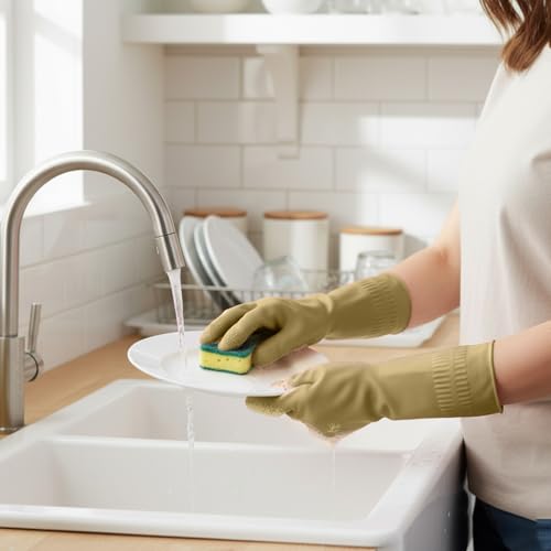 1 Pairs Household Rubber Cleaning Gloves, Long Cuff Dishwashing Gloves with Non-Slip Grip for Kitchen, Bathroom - color: Brown, size: Small