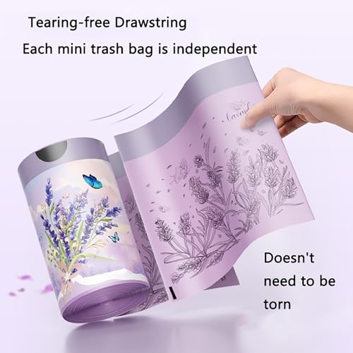 2.6 Gallon Small Trash Bags 150pcs Tearing-Free Drawstring for Bathroom Office Home Bedroom Trash Can with Purple Lavender Printed Garbage Basket Bags (2.6 Gallon Purple, 150 Count) - size: 1 Count (Pack of 150)