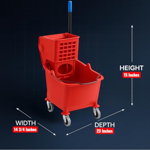 Red 35-Quart Commercial Mop Bucket with Side-Press Wringer – Heavy-Duty Cleaning System for Restaurants, Hotels, Schools, Offices, and Industrial Floor Maintenance - color: Red