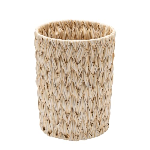 GRANNY SAYS Small Wicker Trash Can, 2 Gallon Bathroom Waste Basket, Small Bathroom Garbage Can, Plastic Trash Basket for Decor, Round Wastebaskets for Office, Bedroom, Cabinet - color: Butter Milk, size: Round - 7½"D x 9¾"H