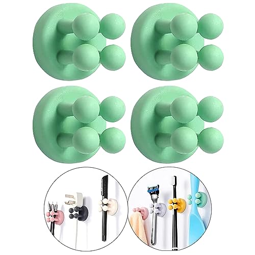 Silicone Toothbrush Holders - 4 Pcs Razor Hooks Adhesive Wall Mounted for Hanging Towel Key Plug Cable, Utility Decor Stick to Dorm Room Essentials Function for Kitchen Bathroom Home Office - color: 4 Pcs Green
