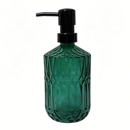 Glass Soap Dispenser with Black Pump, 15oz Liquid Hand Dispenser, Refillable Lotion Dish Soap Dispenser for Modern Home Decor, Bathroom, Kitchen Countertop, Hotel(Dark Green) - color: ‌dark Green